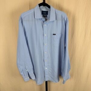 Faconnable Classique Deauville Mens Blue 100% Linen Button Down Shirt Large L